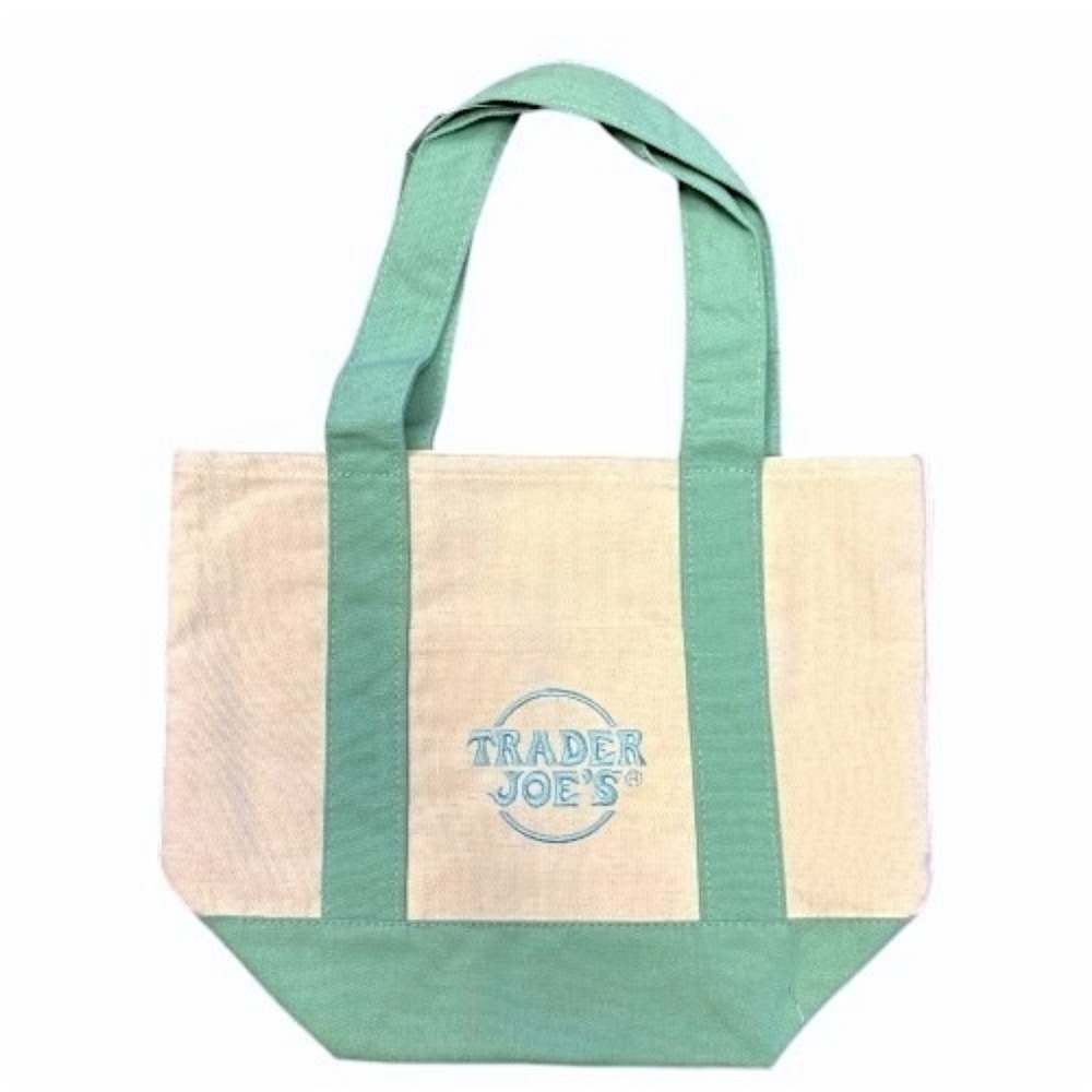 Trader Joe's Mini Canvas Pastel Tote Bag | Mint Green - Picture 3 of 4